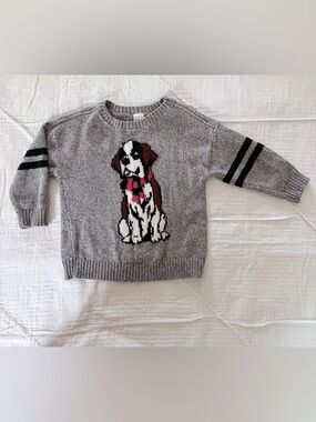Carter's Heather Gray Knit Sweater with Dog and bow